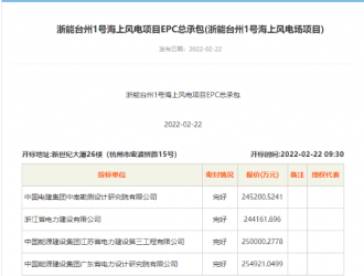 浙能台州300MW海上风电EPC总承包项目开标结果公示