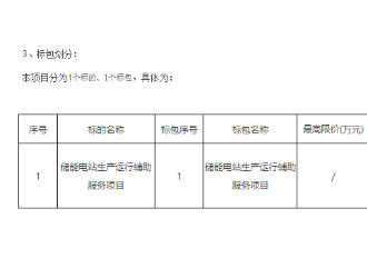 南网调峰调频发电公司储能电站生产进行辅助服务项目开标