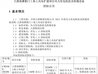 352MW！大唐南澳勒门I海上风电扩建项目招标